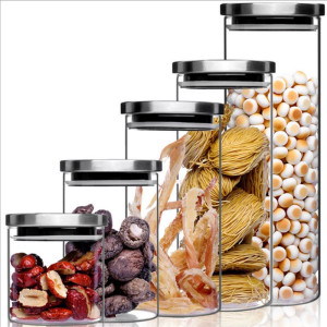 Handmade Glassware Straight-Sided Clear Glass Canister For Dry Food