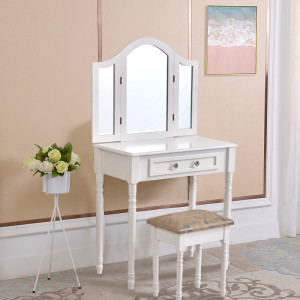 Vanity Dressing Table 3 Drawer Foldable Mirrors & Stool Bedroom Storage Dresser