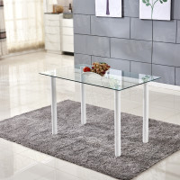 Modern Dining Table White Leg 8mm Clear Tempered Glass Top Dining Room Furniture