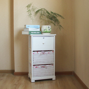 Drawer & Wicker Basket Wooden Cabinet Storage Units Cupboard White Bedside Table