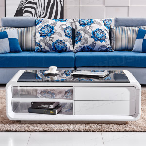 White High Gloss Coffee Table With Black Glass Top Modern Living Room Furniture