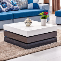 High Gloss Square Coffee Table 3 Layers White Grey Black MDF Home Living Room