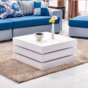 High Gloss Rotating Square Coffee Table Living Room Modern Design White Storage L00600501300