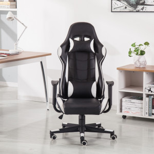 Black White Executive Racing Gaming Computer Office Chair PU Adjustable Lift Swivel Recliner L01702000101