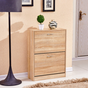 2 Drawers Shoe Cabinet Wood Storage Shelf Cupboard Footwear Stand Furniture New L02001100400