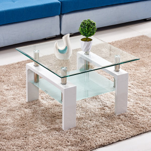 Coffee Table Tempered Glass Top with Shelf Side End Storage Living Room White L00700500500