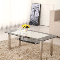Tempered Glass Coffee Table 2 Tiers Clear Top Under Storage Living Room Black L00700502000