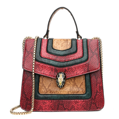 China fashion and colorful female pu hand bags set womens shoulder bag snake small square bag