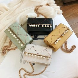 Pearls Decoration Elegant Pu Prime Messenger Handbag